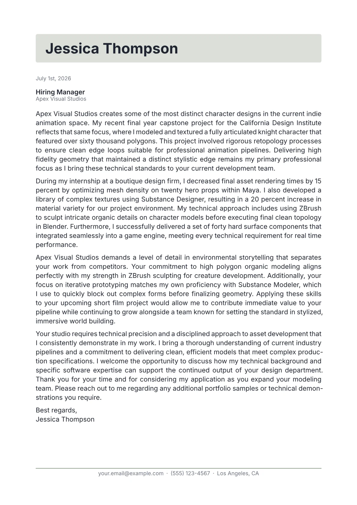 3D Modeler cover letter in the Letterhead design