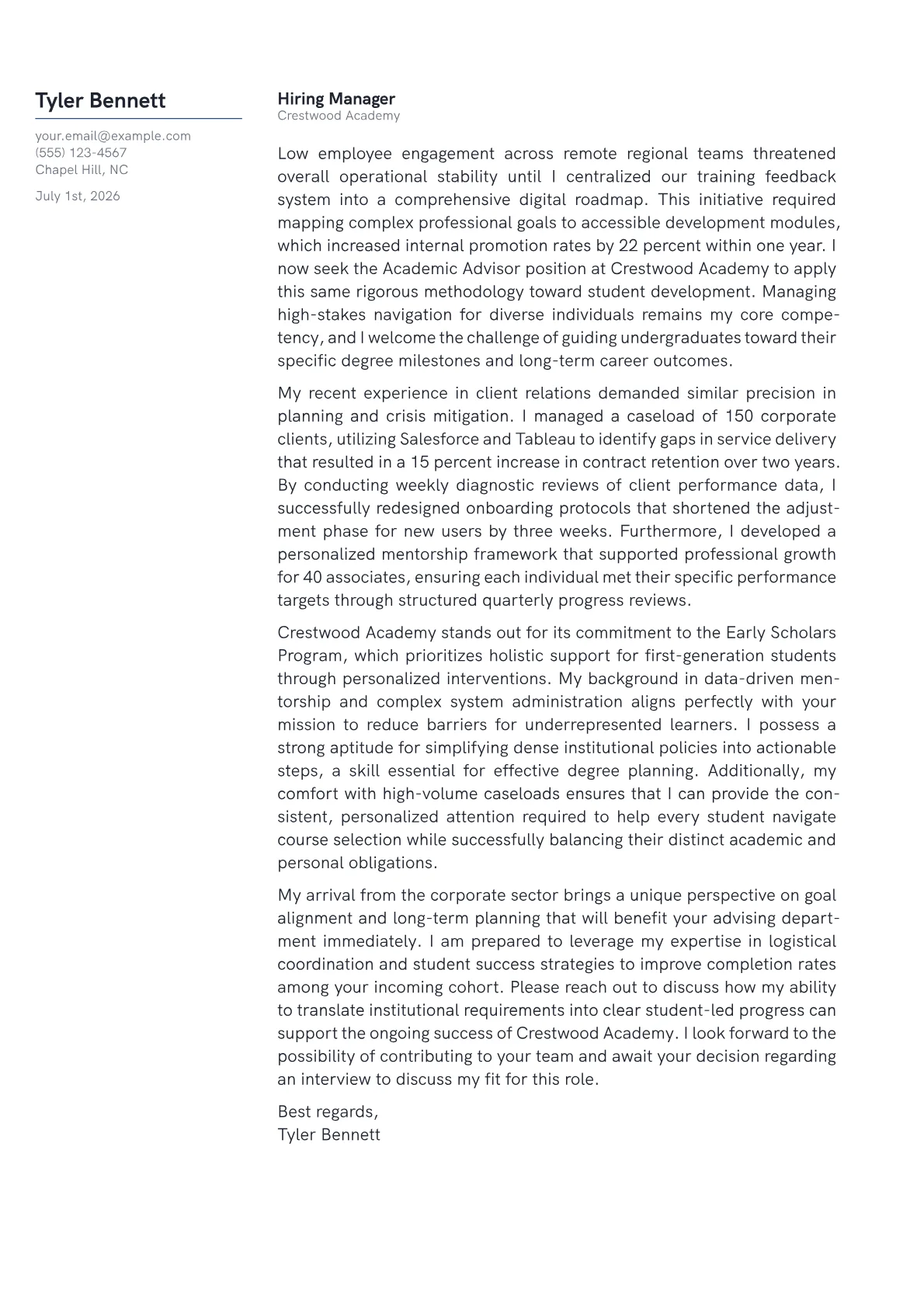 Academic Advisor cover letter in the Margin design