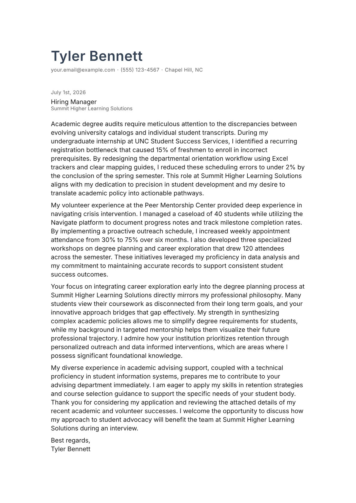 Academic Advisor cover letter in the Minimal design