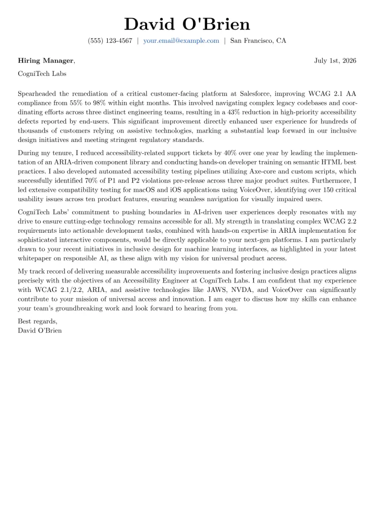 Accessibility Engineer Cover Letter Example