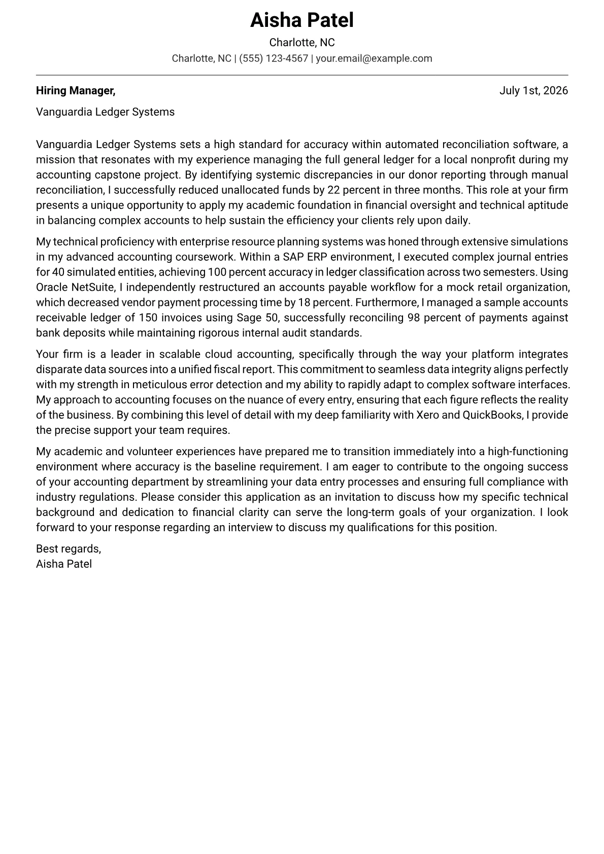 Account Assistant cover letter in the Modern design