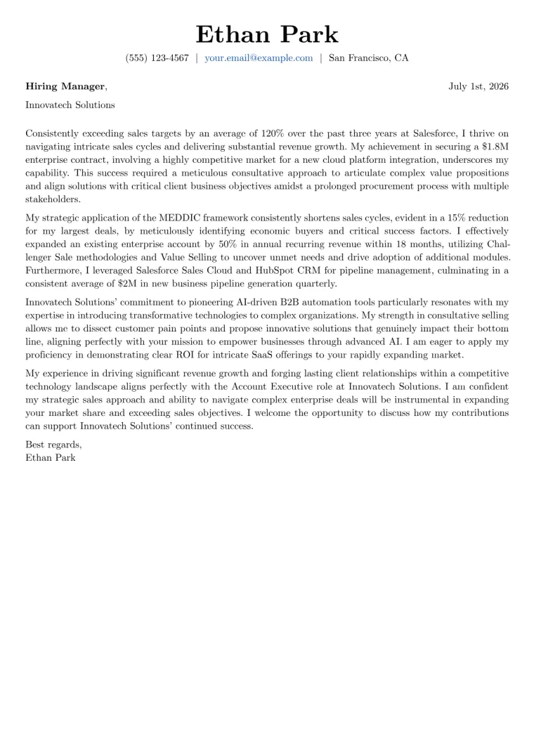 Account Executive Cover Letter Example