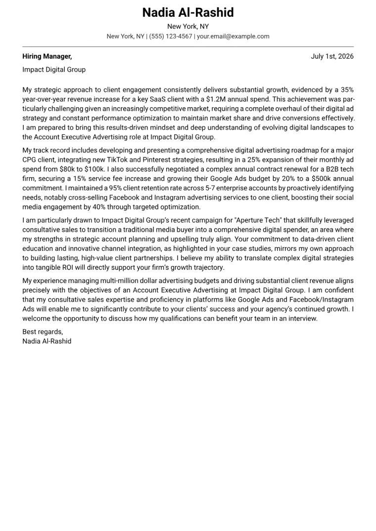 Account Executive Advertising Cover Letter Example