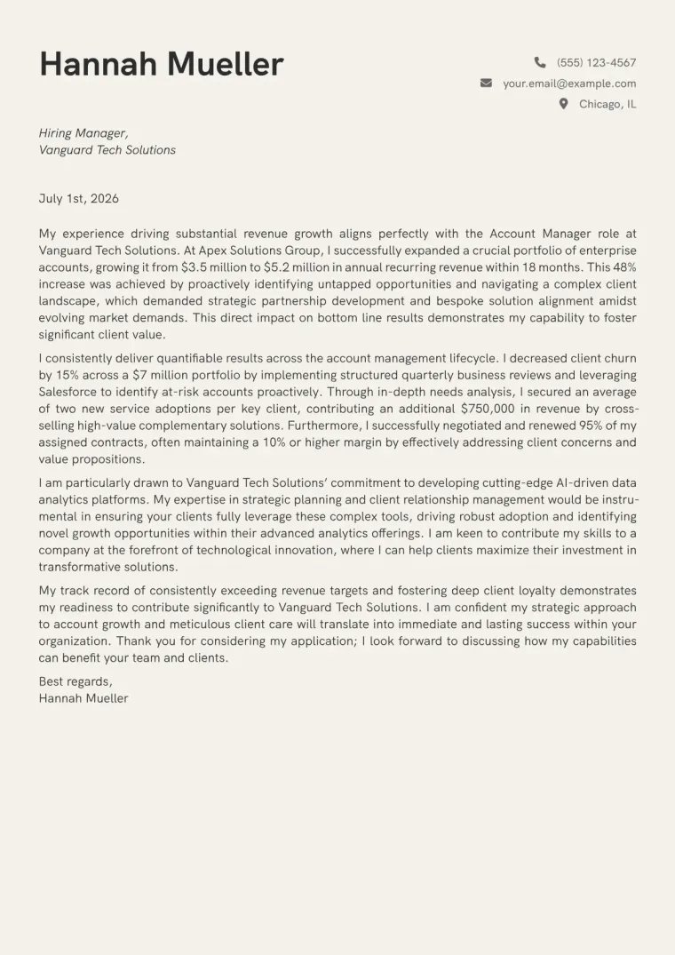 Account Manager cover letter example preview