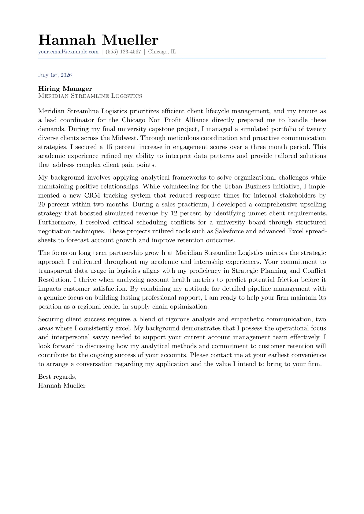 Account Manager cover letter in the Classic design