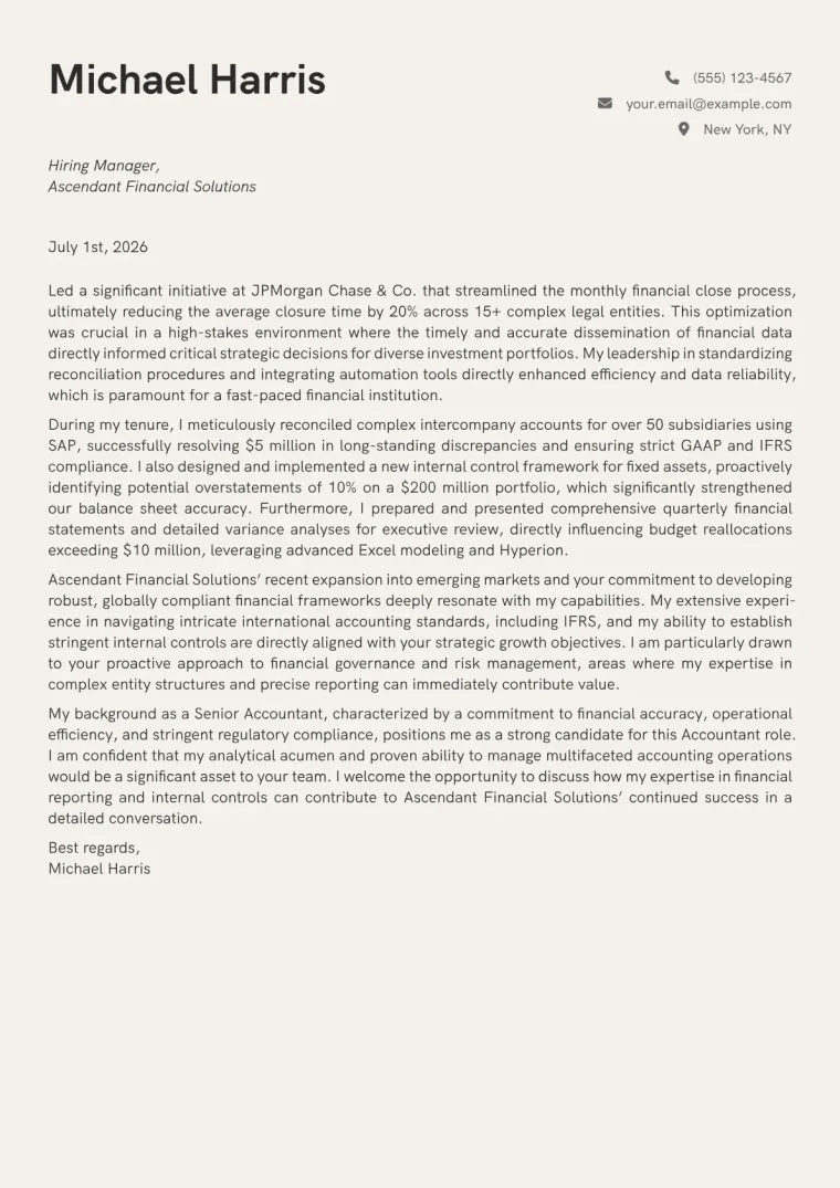 Accountant Cover Letter Example