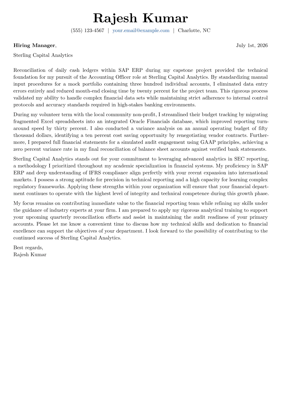 Accounting Officer cover letter in the Basic design