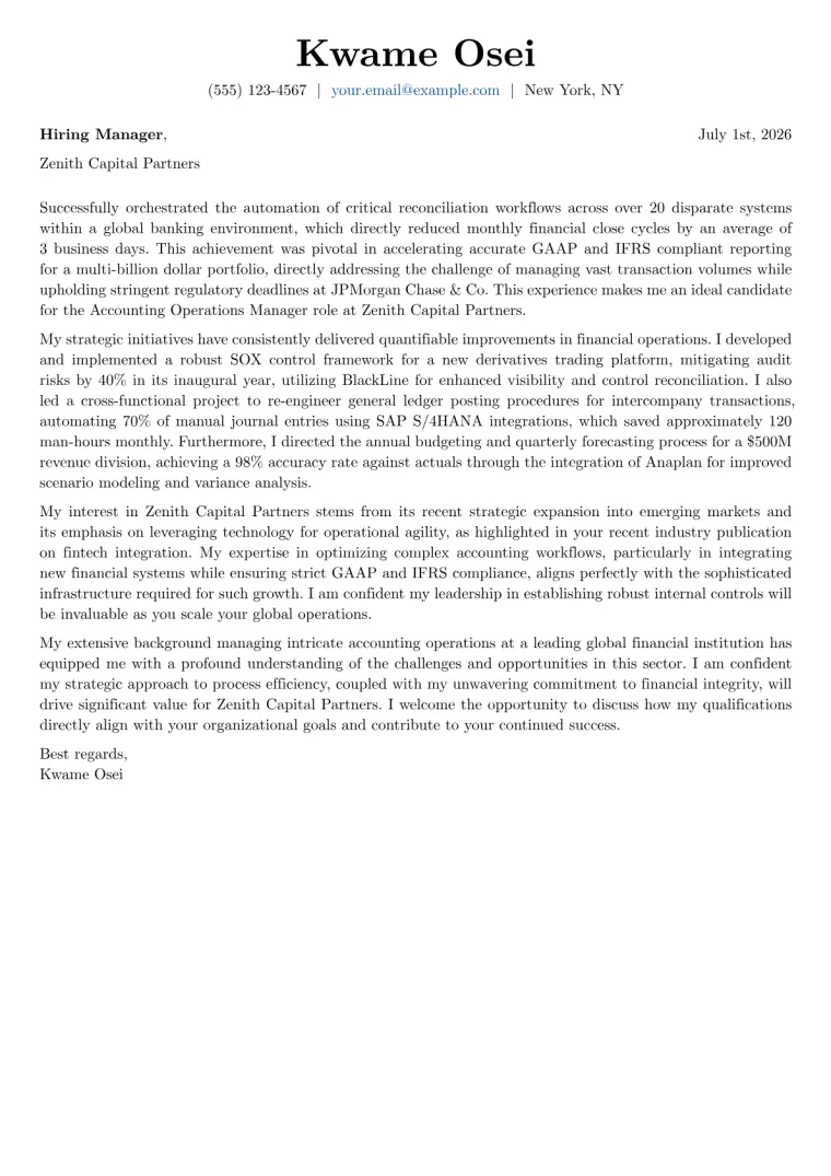 Accounting Operations Manager Cover Letter Example