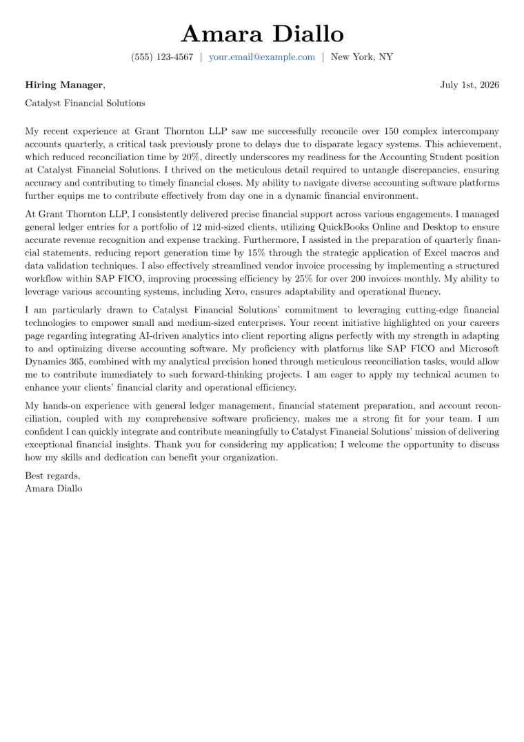 Accounting Student cover letter example