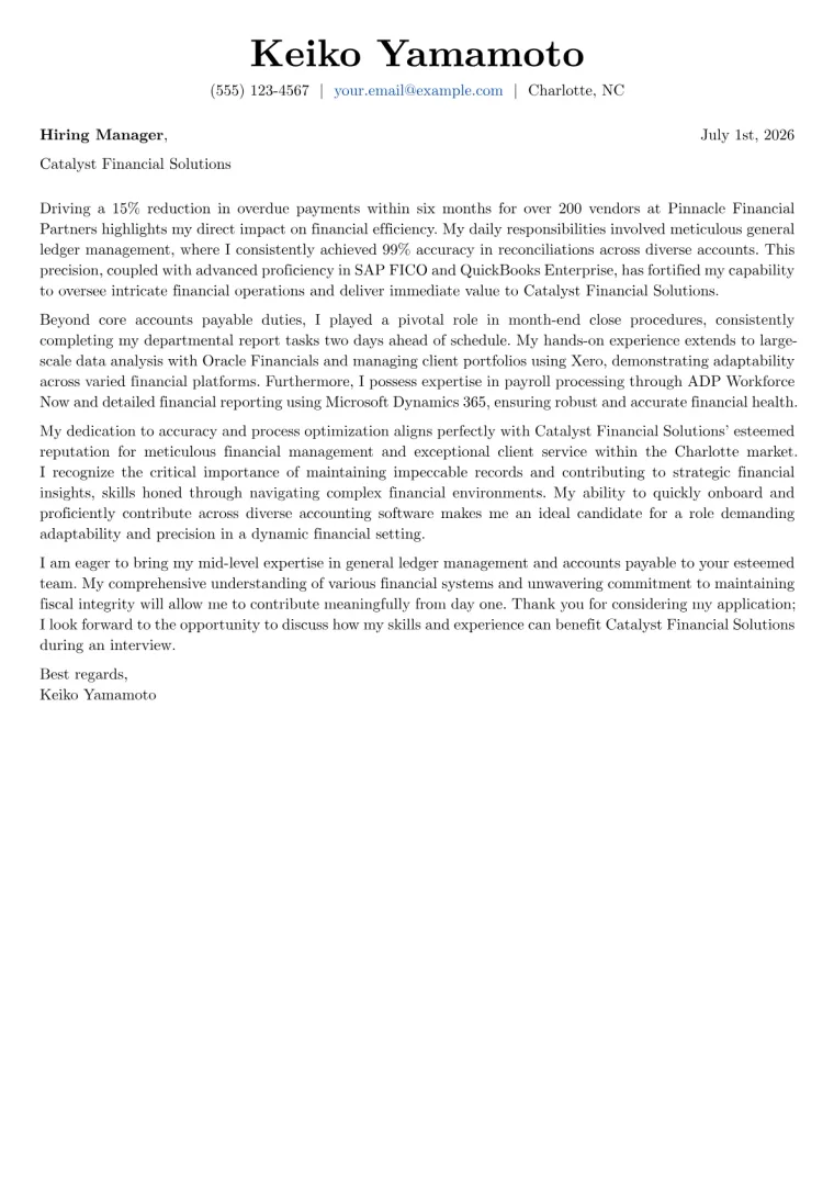 Accounts Clerk cover letter example preview