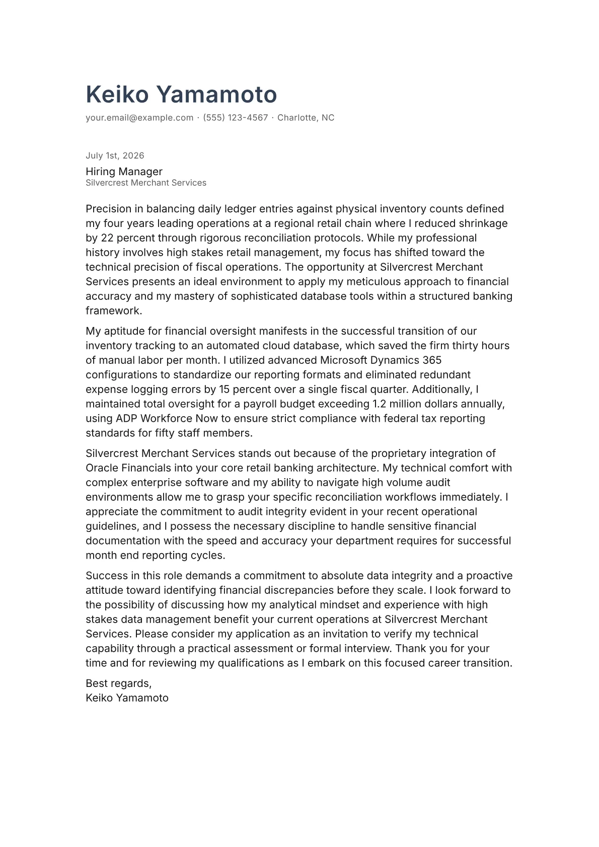Accounts Clerk cover letter in the Minimal design
