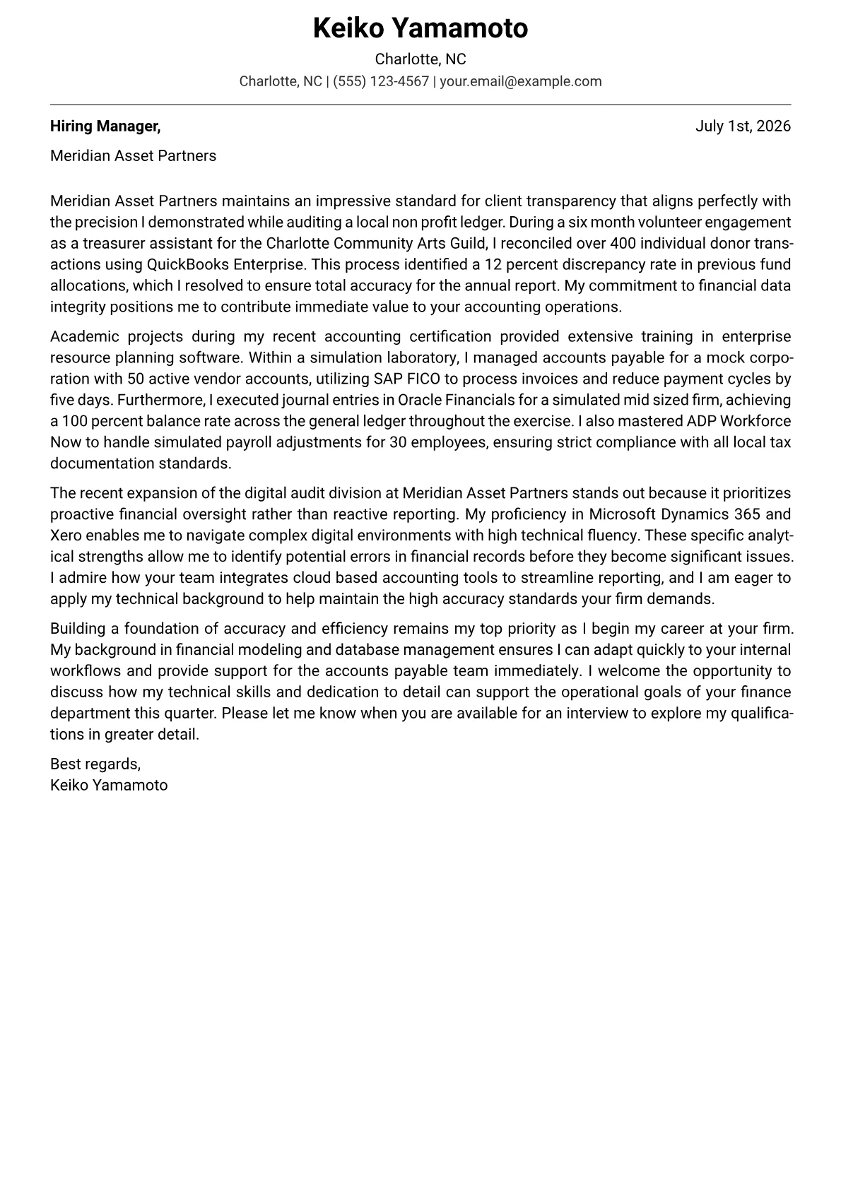 Accounts Clerk cover letter in the Modern design