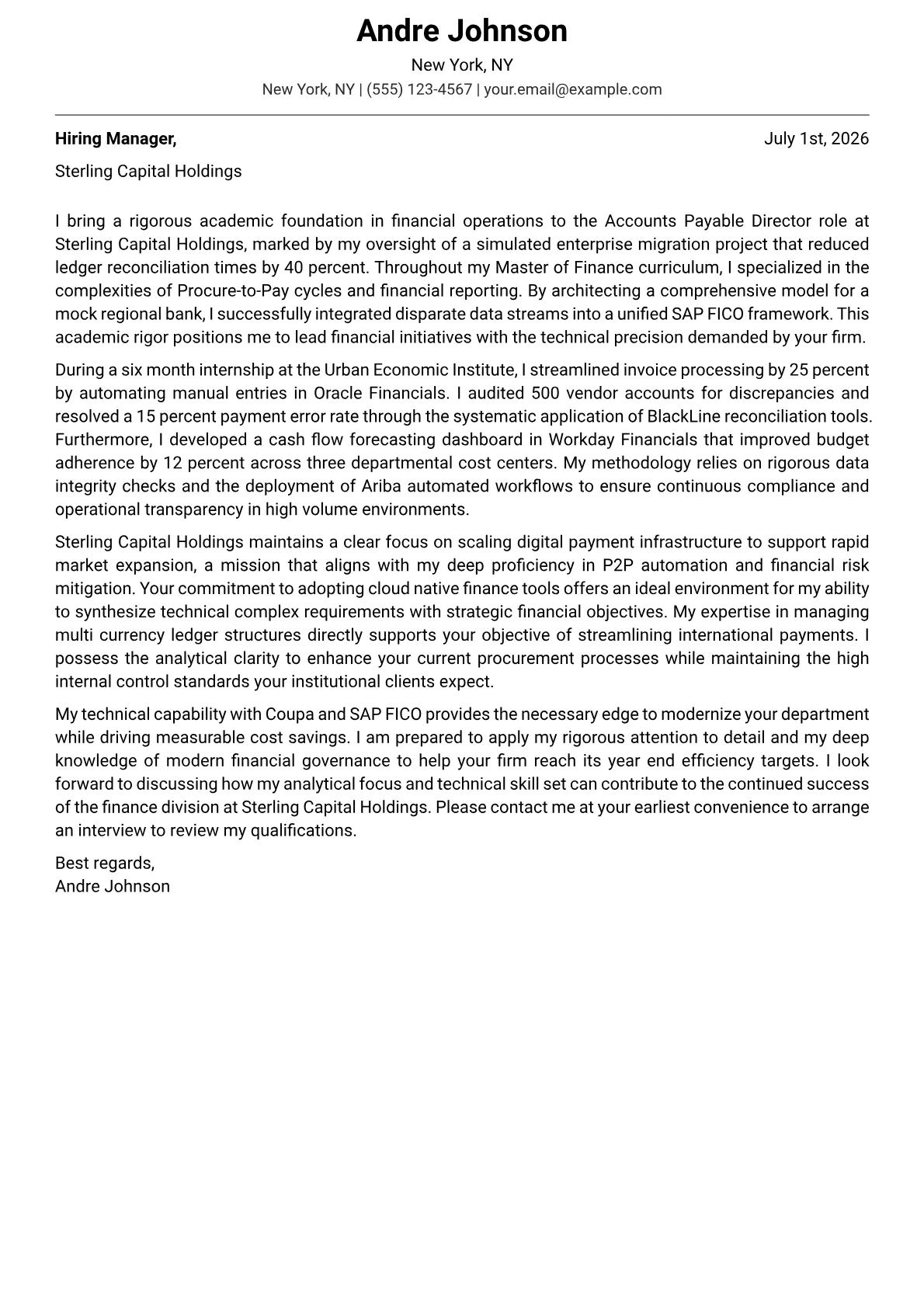 Accounts Payable Director cover letter in the Modern design