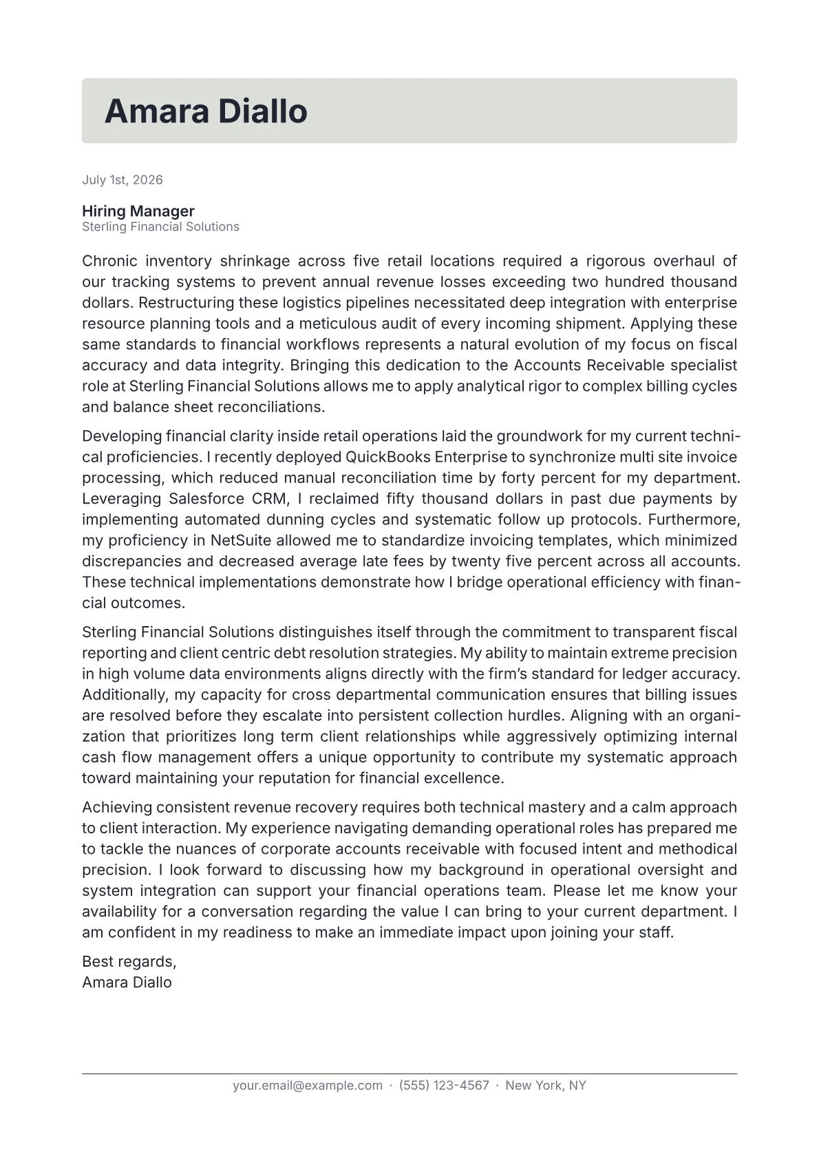 Accounts Receivable cover letter in the Letterhead design