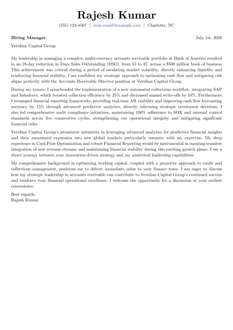 Accounts Receivable Director cover letter example