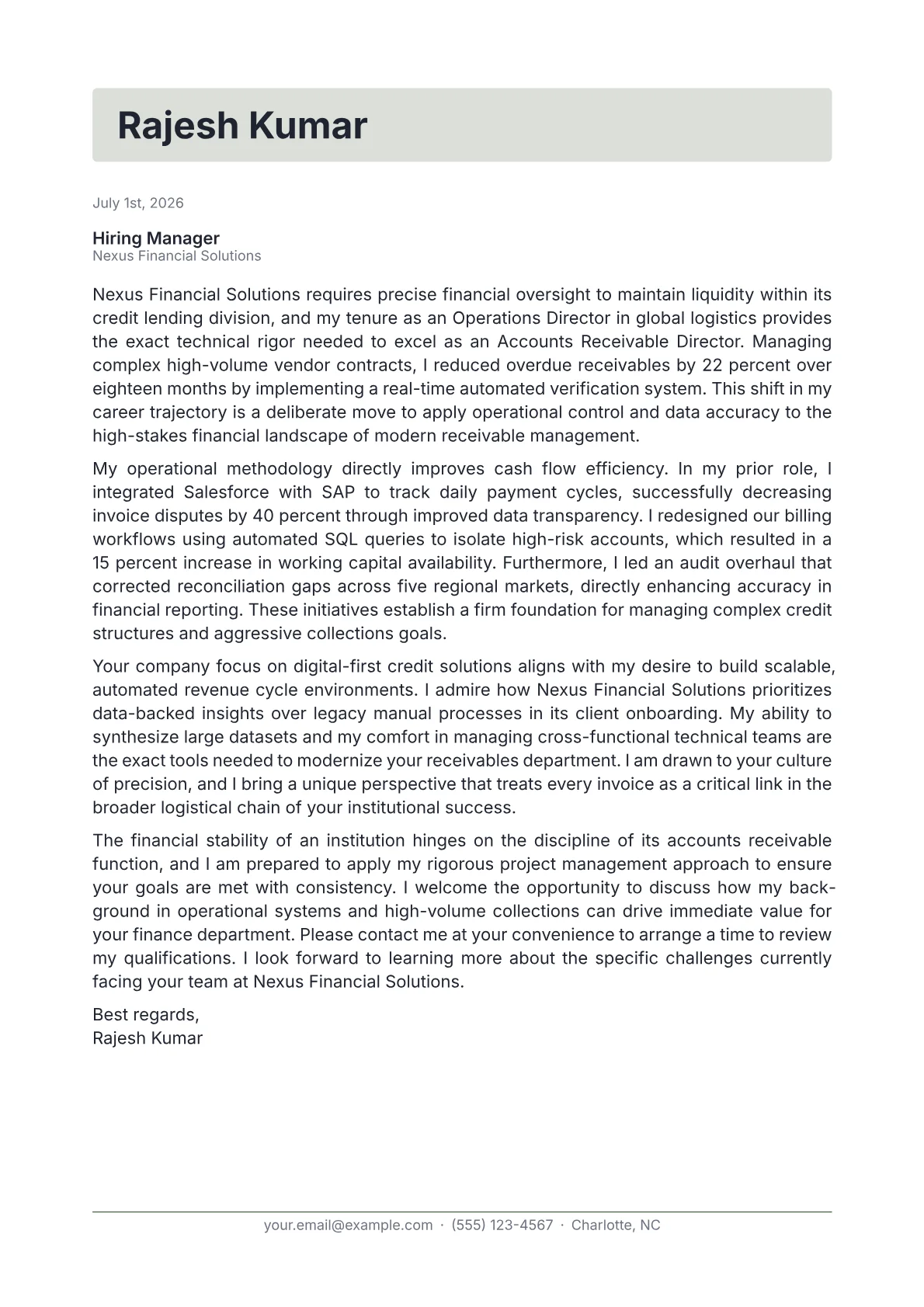 Accounts Receivable Director cover letter in the Letterhead design