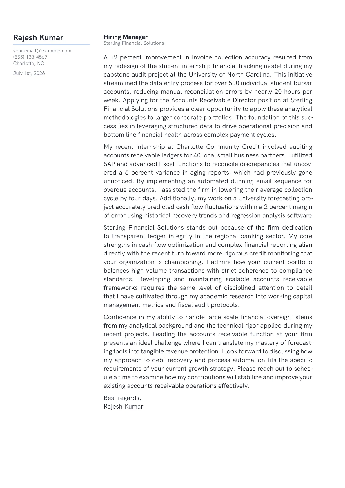 Accounts Receivable Director cover letter in the Margin design