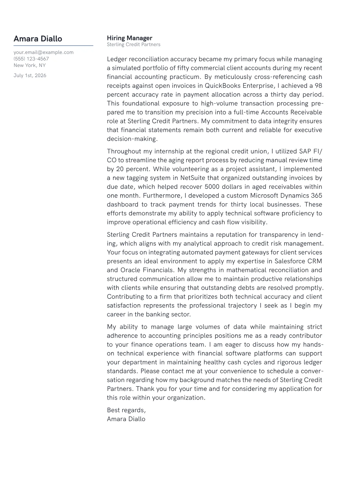 Accounts Receivable cover letter in the Margin design