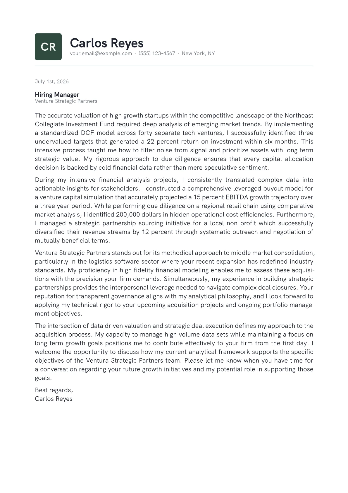 Acquisition Director cover letter in the Emblem design