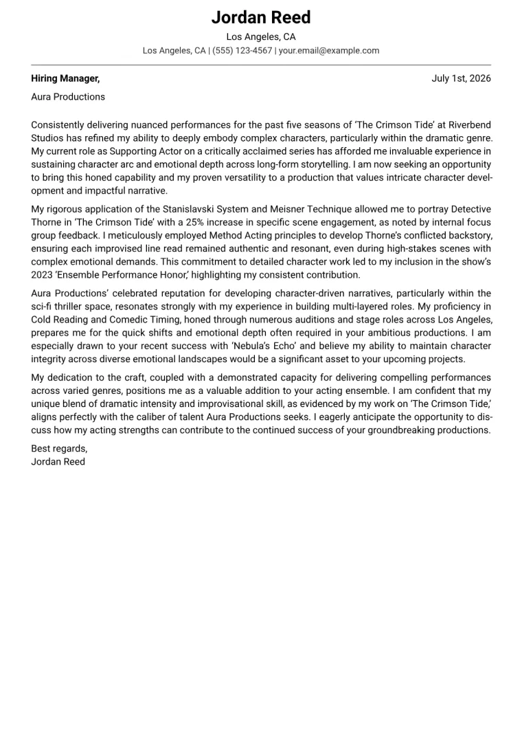 Acting Cover Letter Example