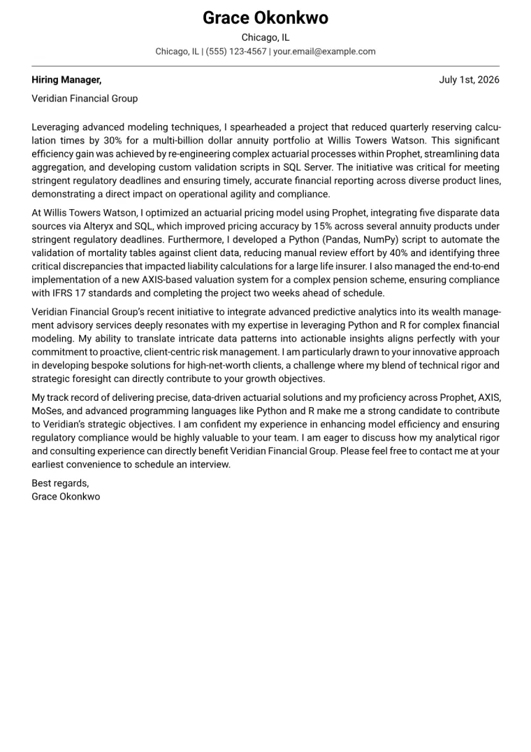Actuary Cover Letter Example