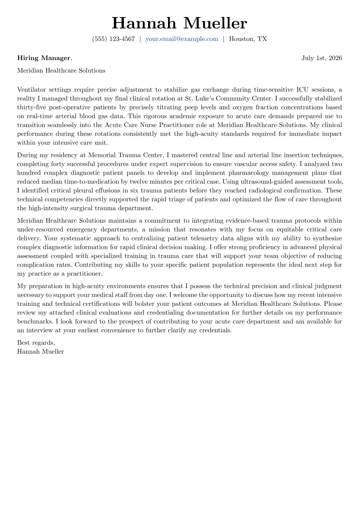 Acute Care Nurse Practitioner cover letter in the Basic design