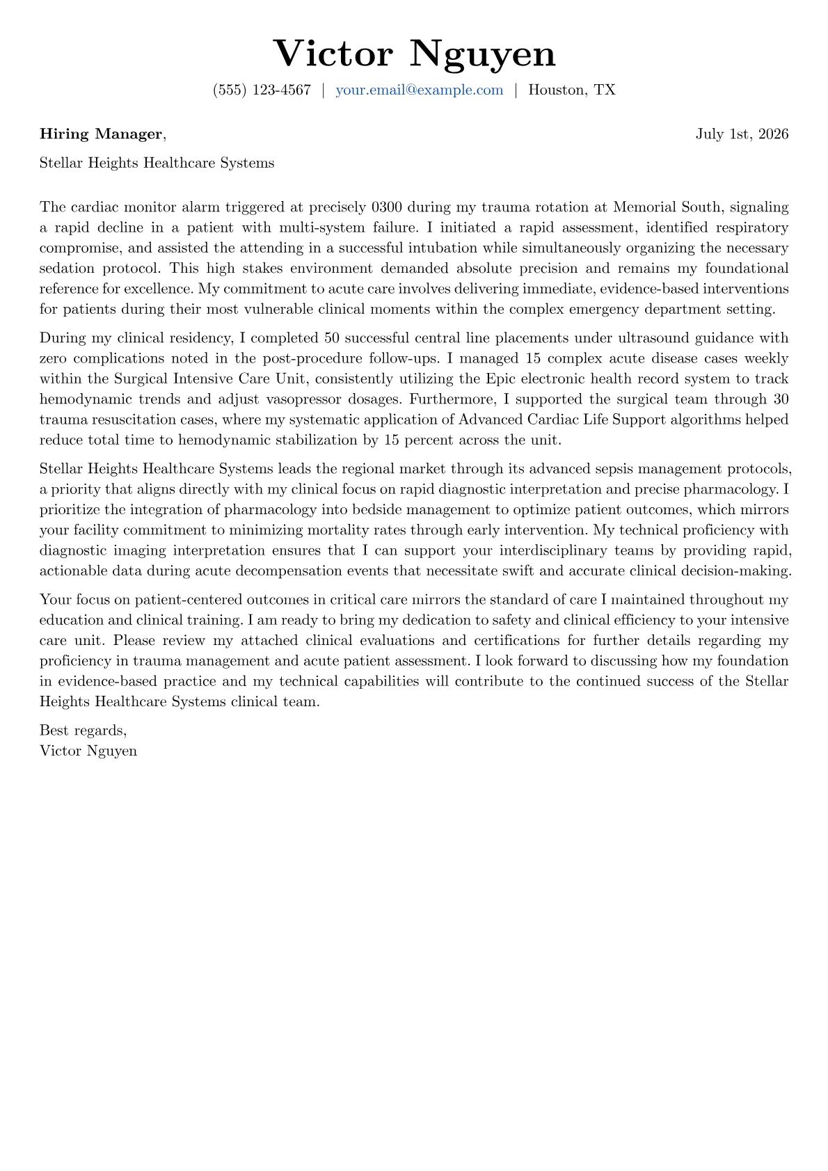 Acute Care PA cover letter in the Basic design