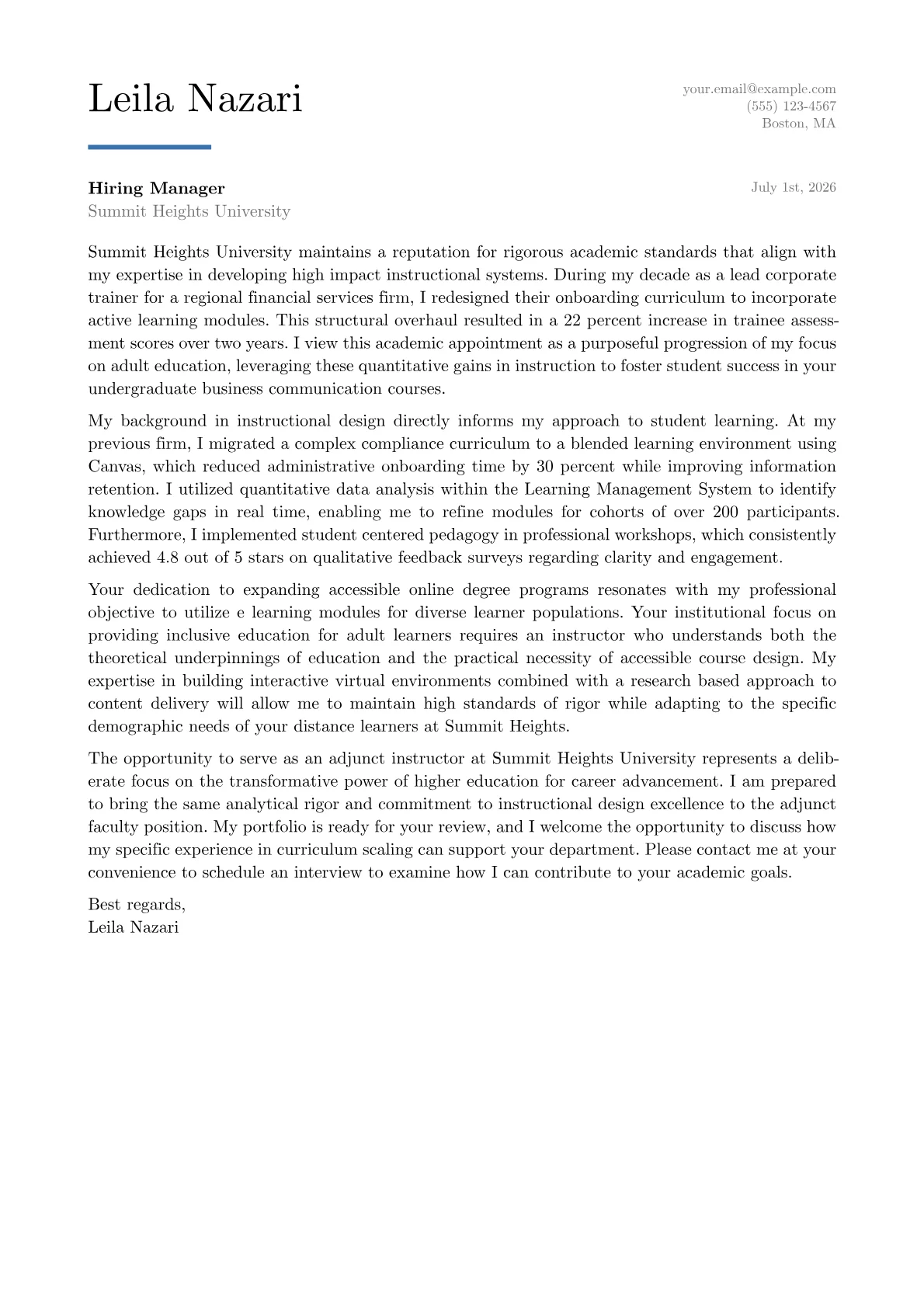 Adjunct Professor cover letter in the Executive design