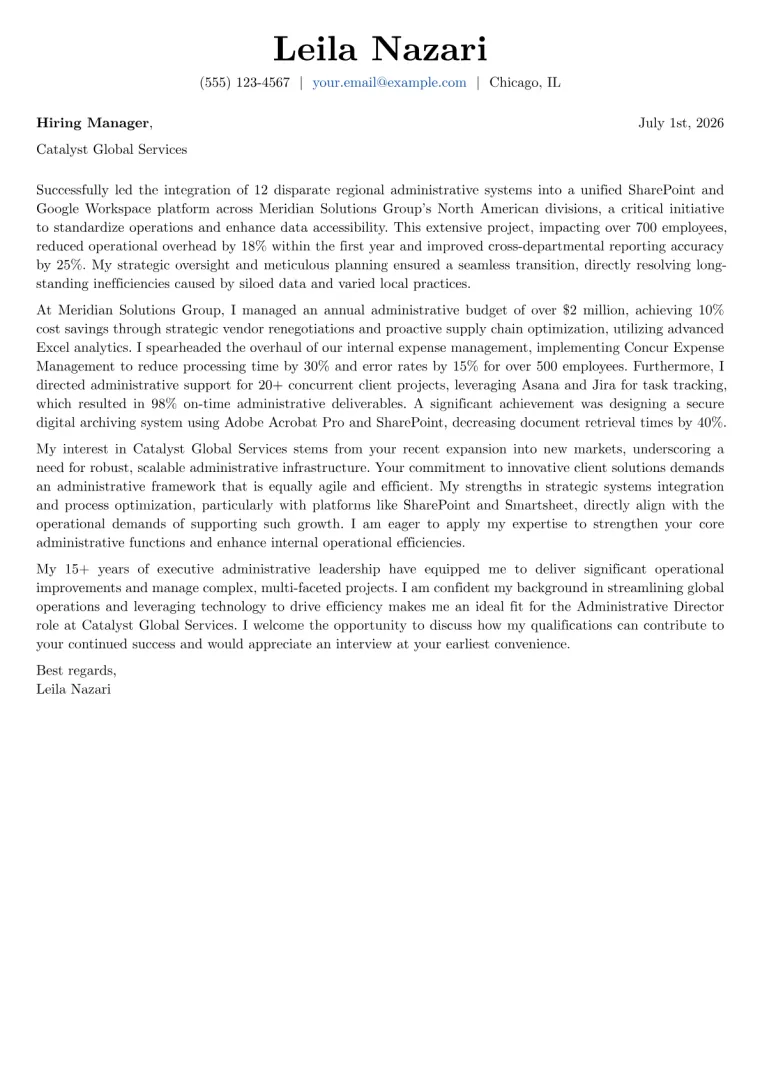 Administrative Director cover letter example preview