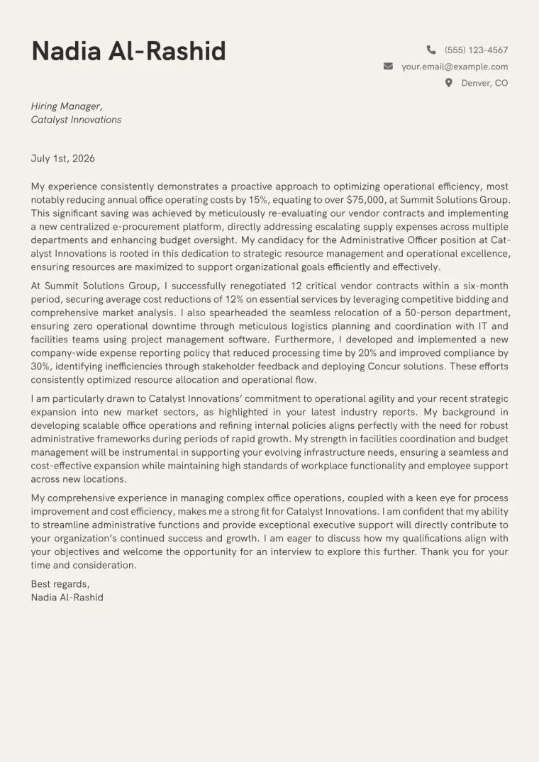 Administrative Officer cover letter example