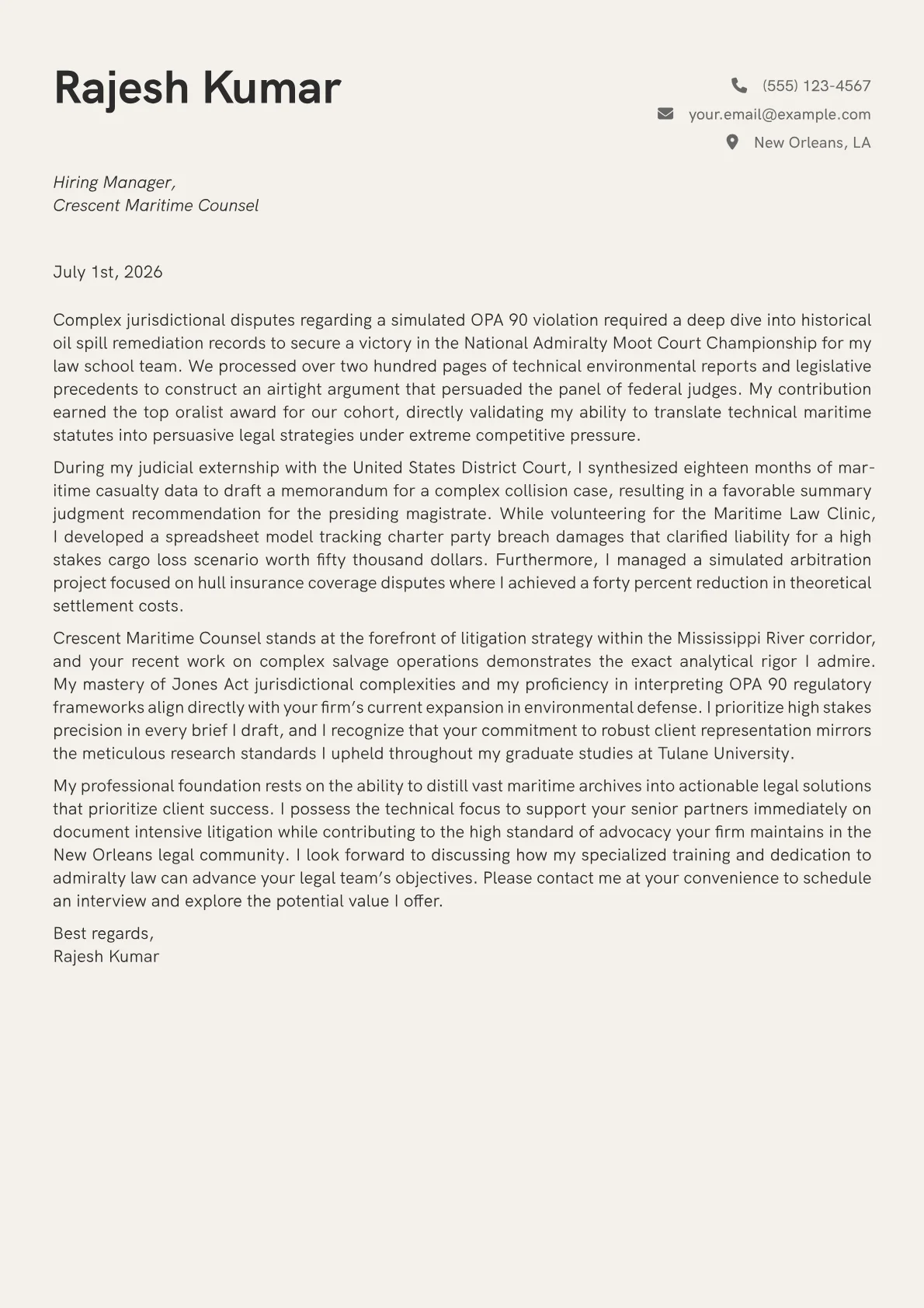 Admiralty Lawyer cover letter in the Creative design