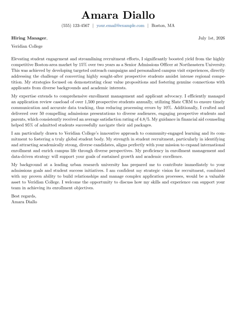 Admissions Officer Cover Letter Example