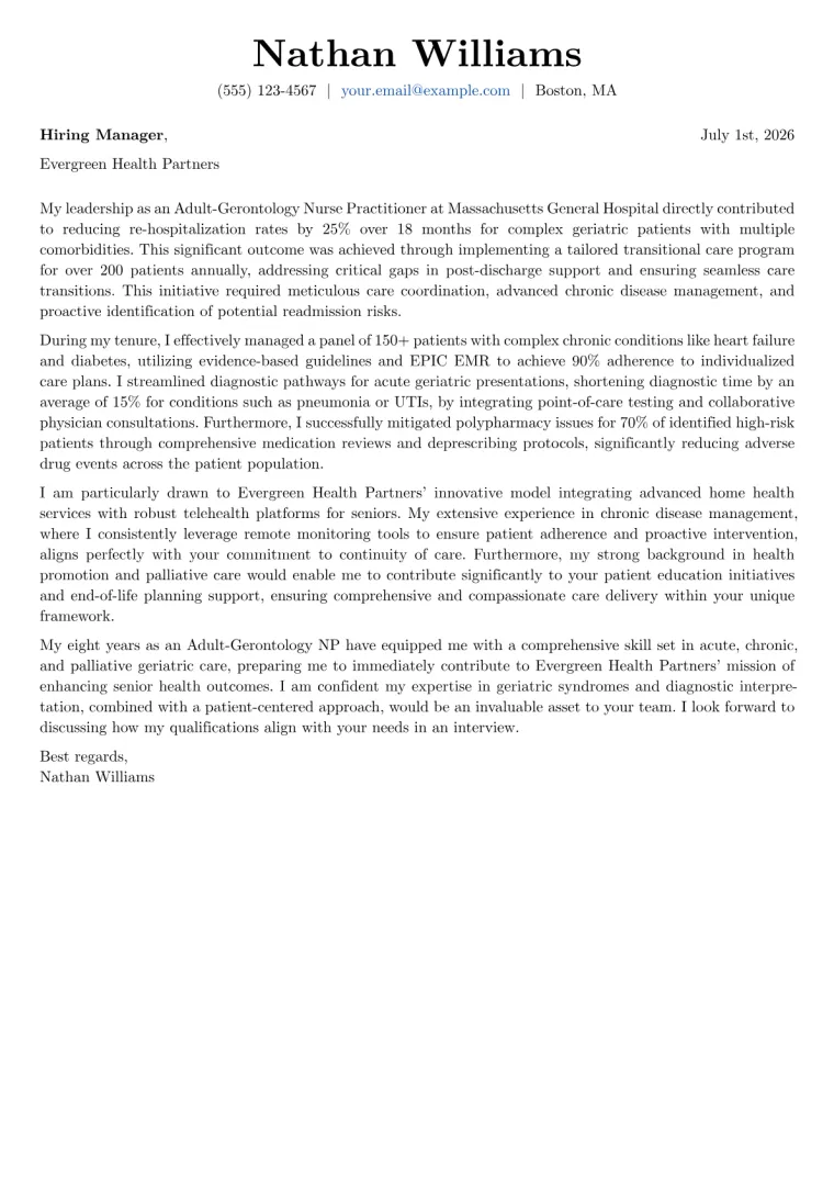 Adult-Gerontology NP cover letter example preview