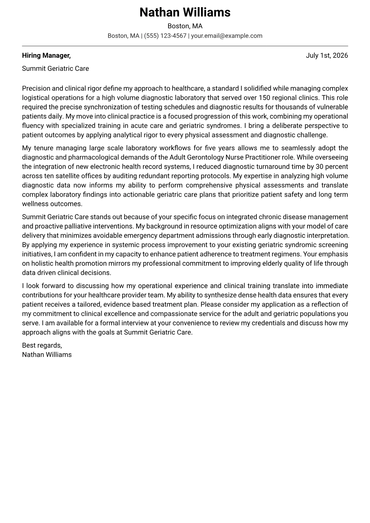 Adult-Gerontology NP cover letter in the Modern design