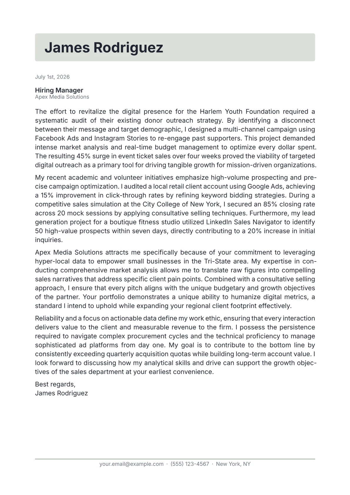 Advertising Sales Representative cover letter in the Letterhead design