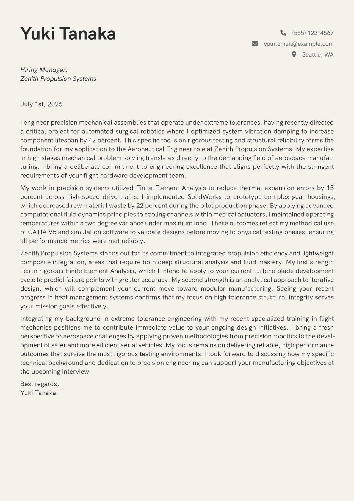 Aeronautical Engineer cover letter in the Creative design