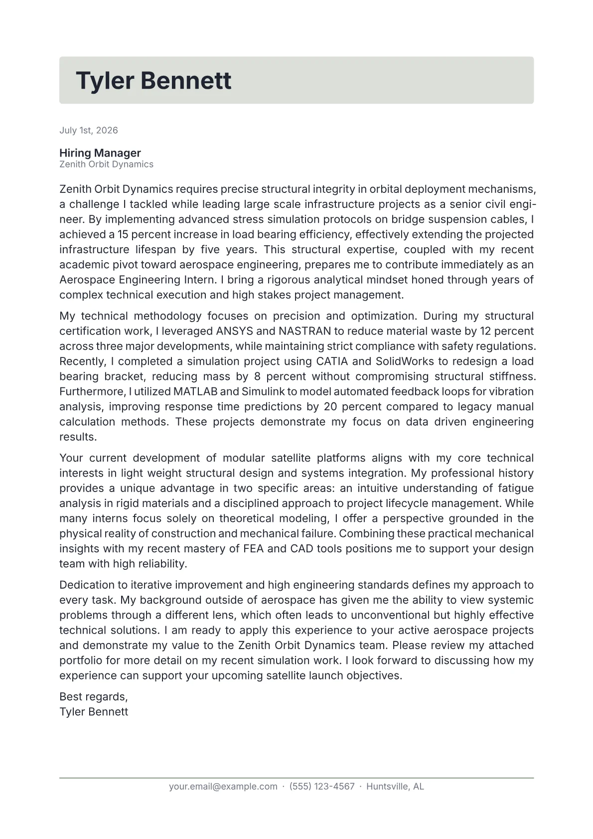 Aerospace Engineering Intern cover letter in the Letterhead design