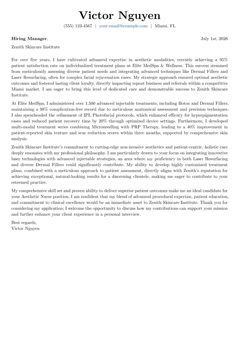 Aesthetic Nurse cover letter example