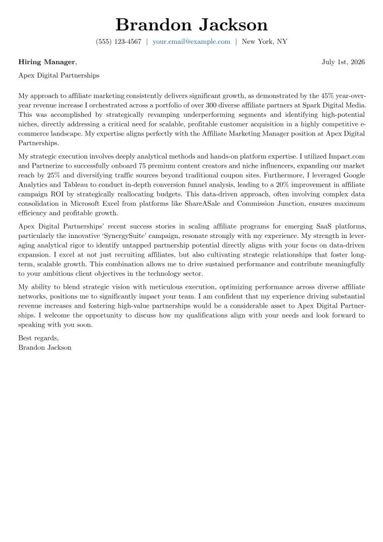 Affiliate Marketing Manager cover letter example preview