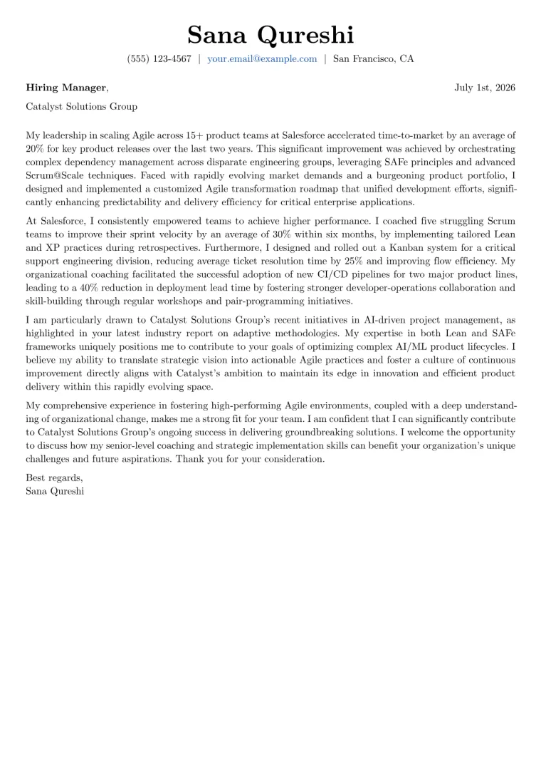 Agile Coach cover letter example