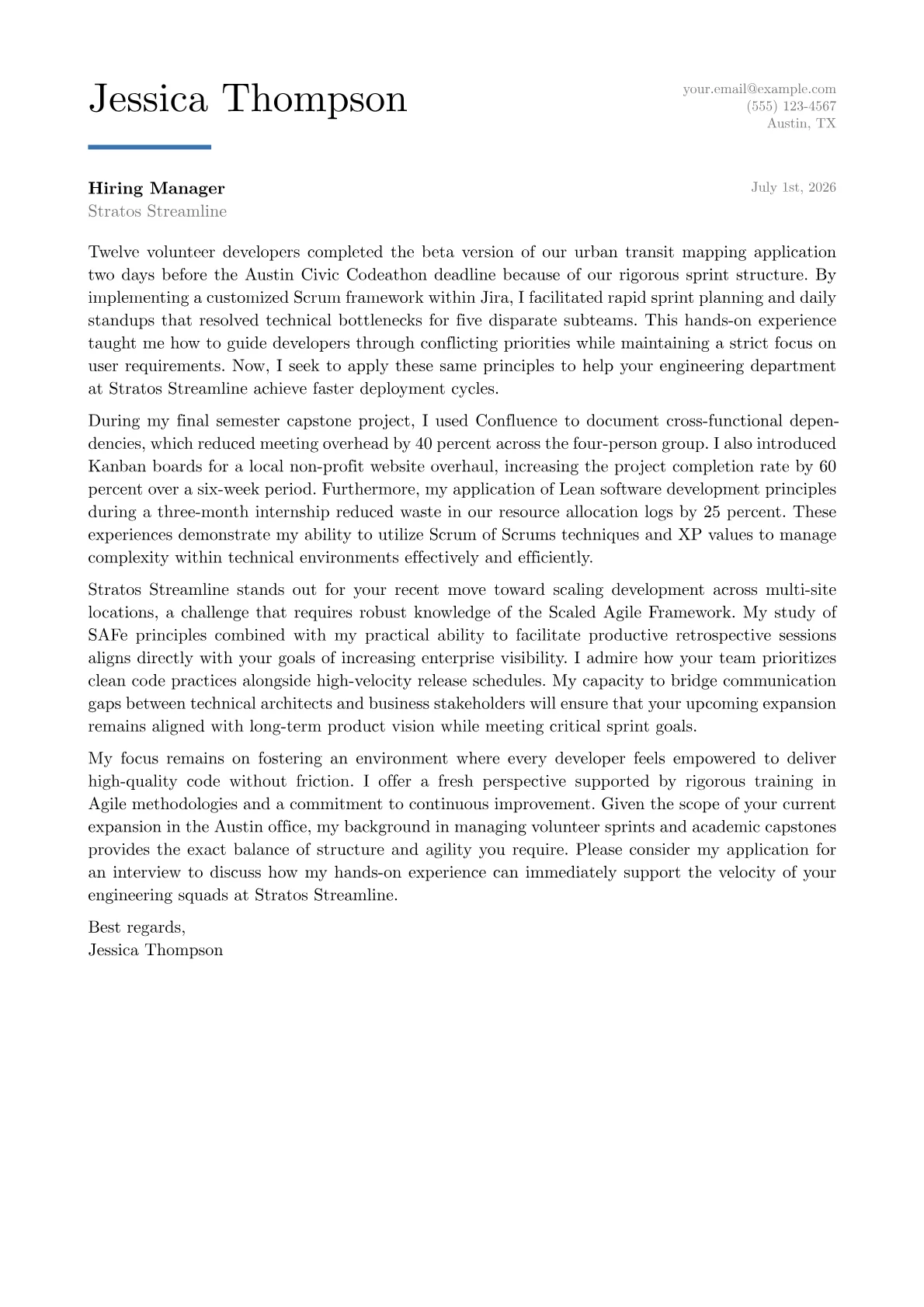 Agile Delivery Lead cover letter in the Executive design