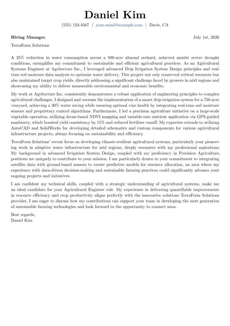 Agricultural Engineer cover letter example preview