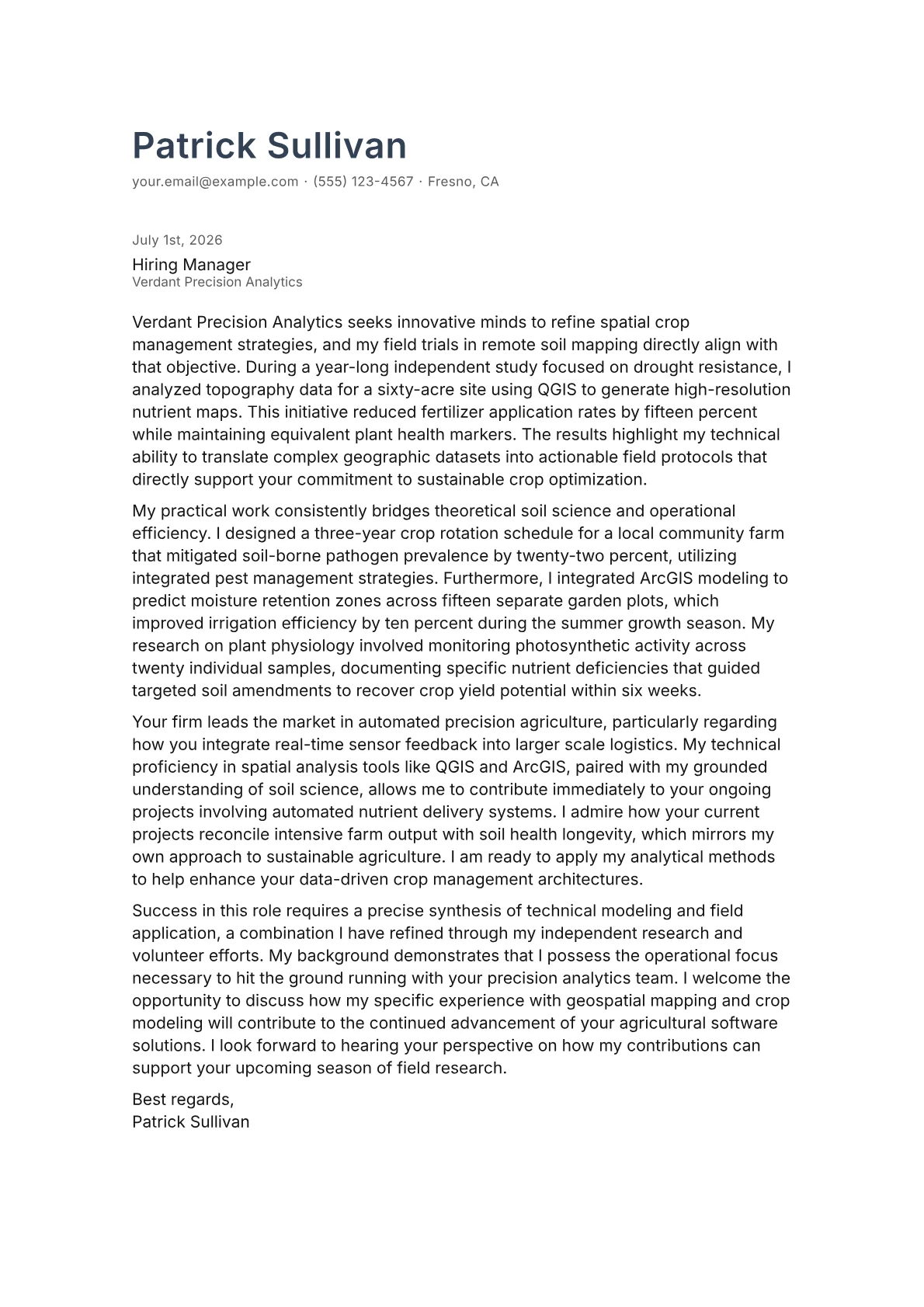 Agricultural Science Student cover letter in the Minimal design