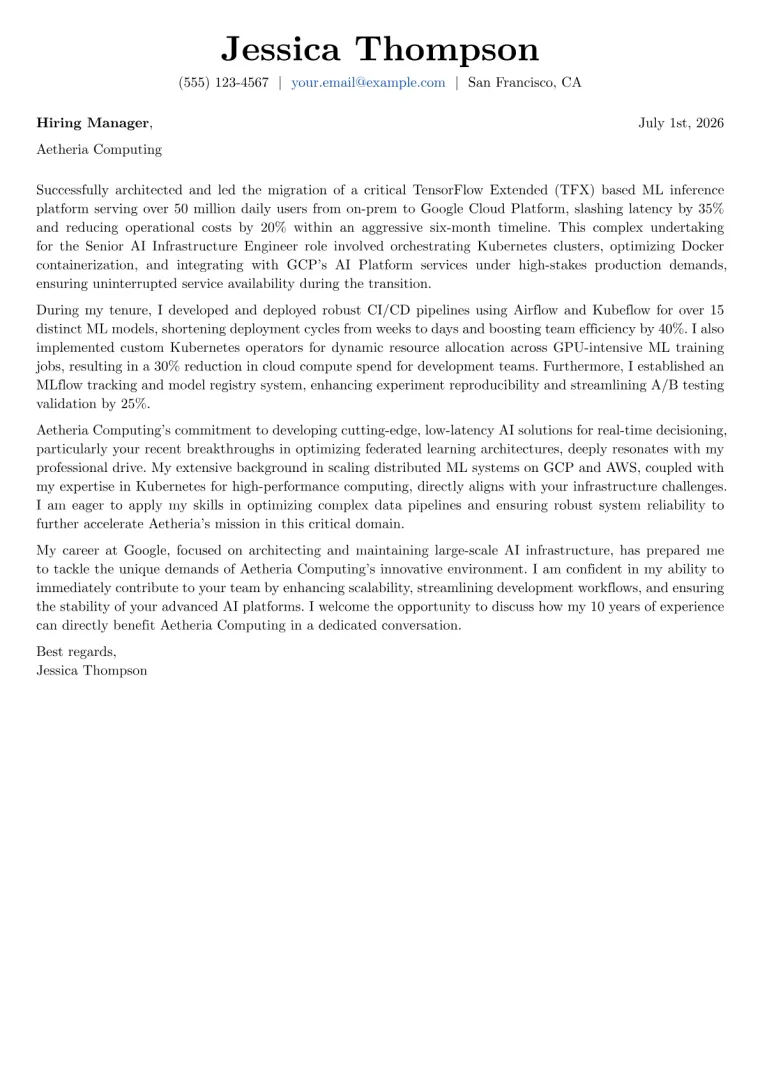 AI Infrastructure Engineer cover letter example preview