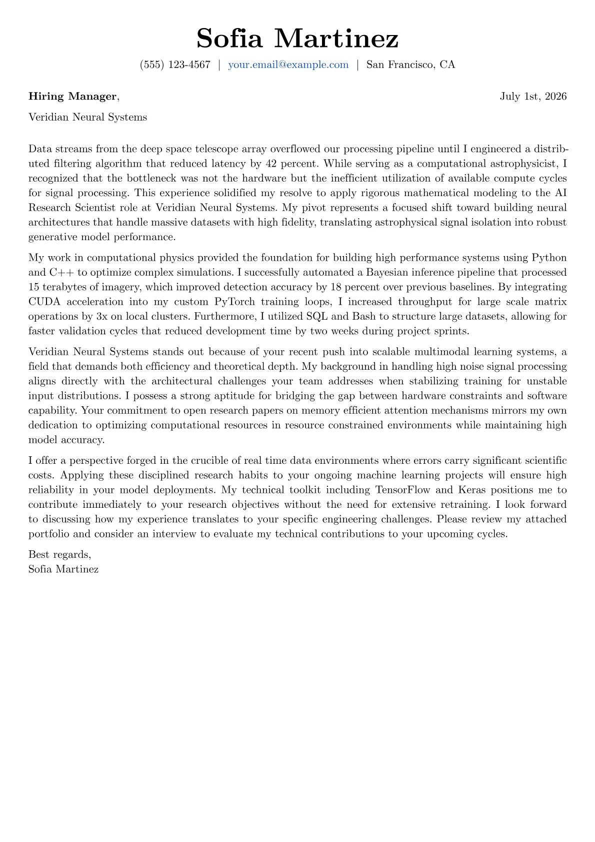 AI Research Scientist cover letter in the Basic design