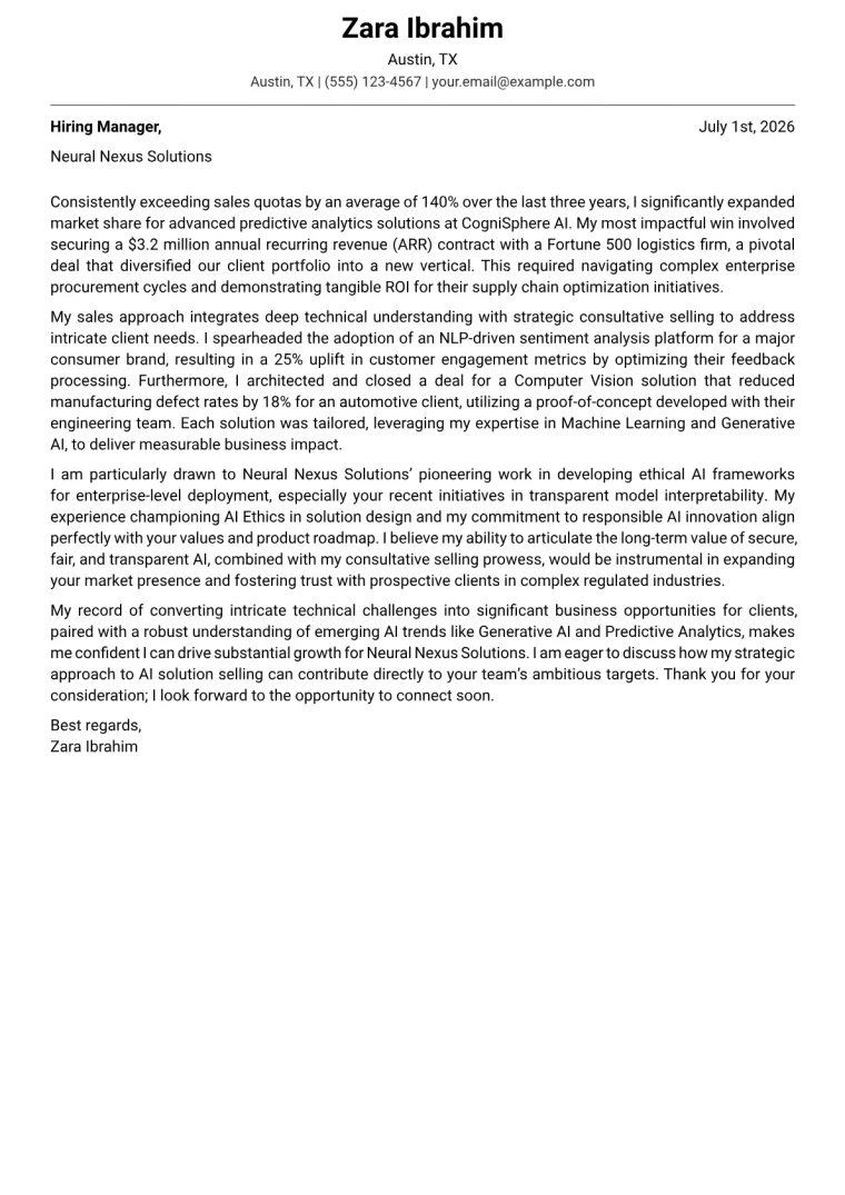 AI Sales Representative cover letter example preview