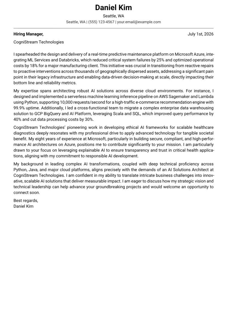 AI Solutions Architect Cover Letter Example