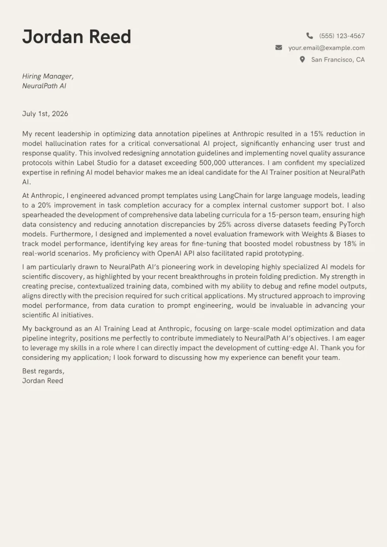 AI Trainer Cover Letter Example