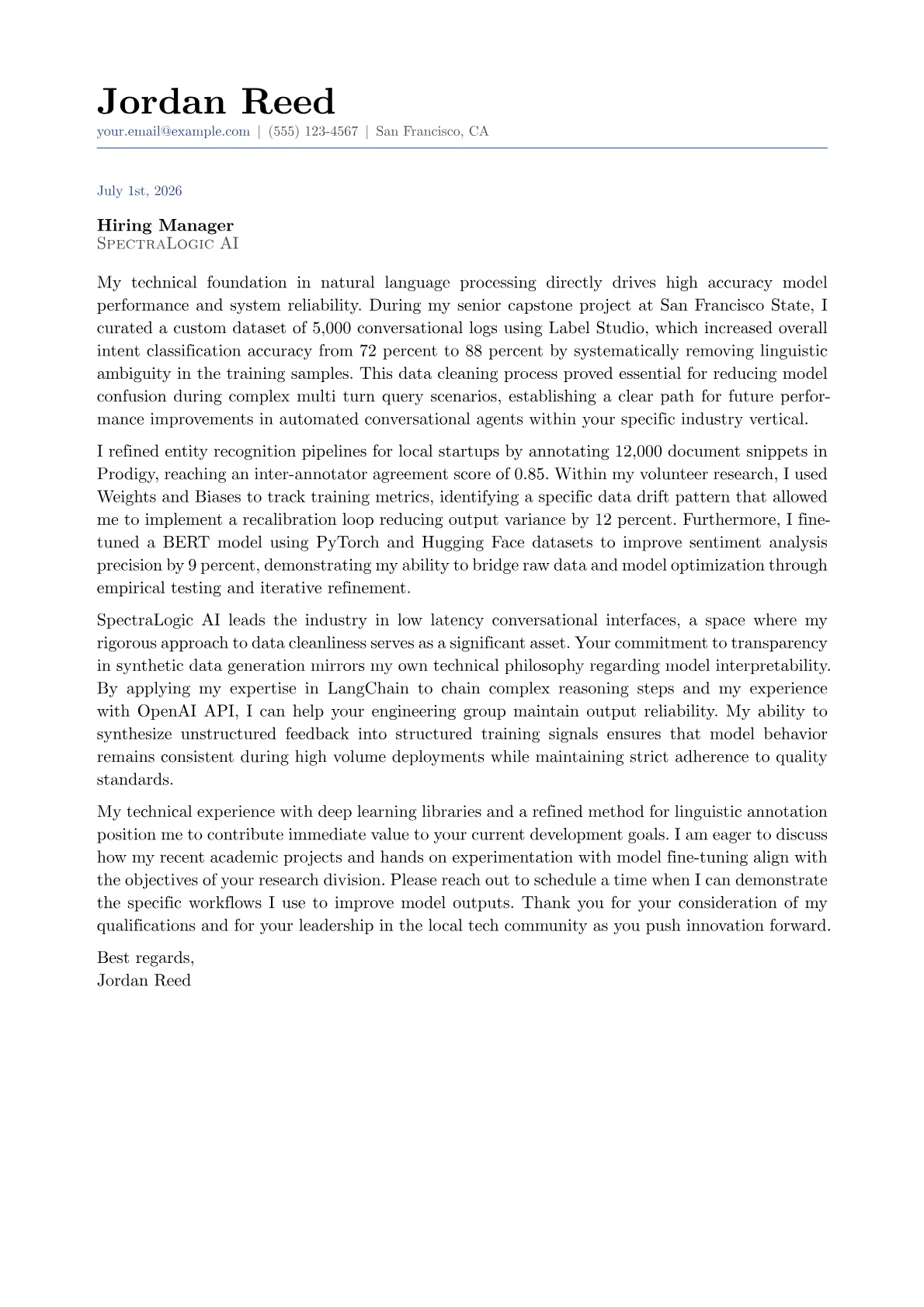 AI Trainer cover letter in the Classic design