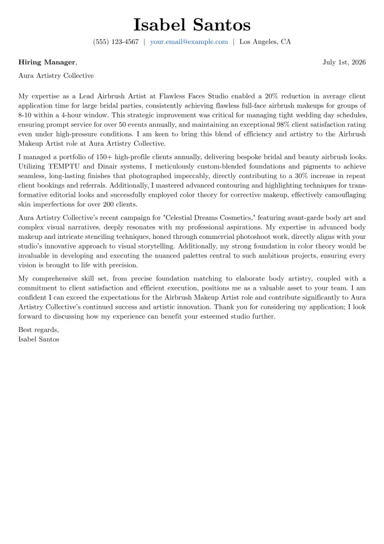 Airbrush Makeup Artist Cover Letter Example